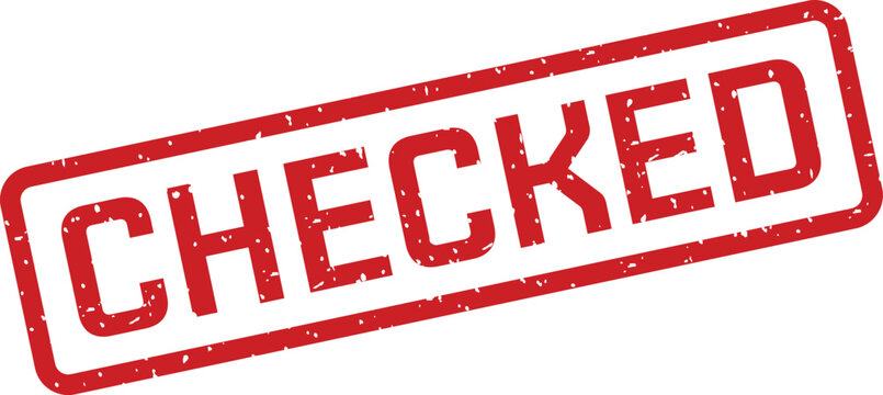 Red checked rubber stamp on white background for approval and verification
