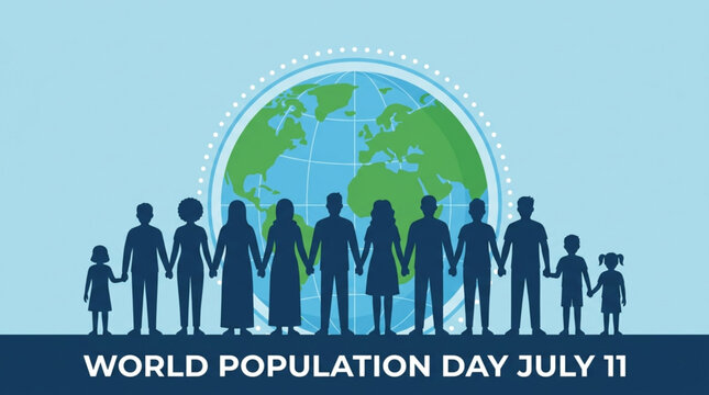 World Population Day Vector Banner with People Holding Hands