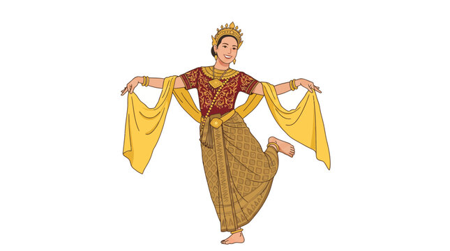 Traditional southeast asian female dancer performing in golden dress