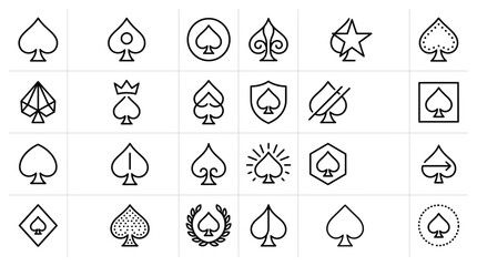 Fototapeta premium Collection of Spade Playing Card Symbol Icons.