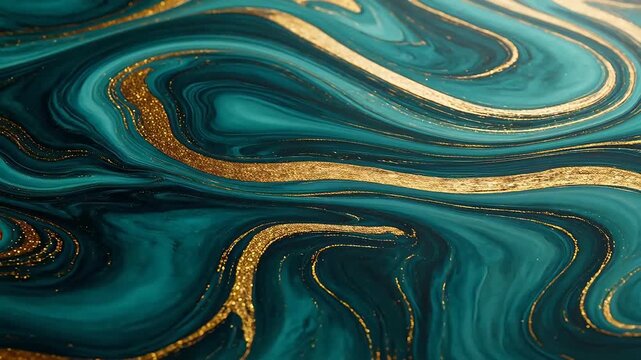 Abstract swirling teal and gold patterns