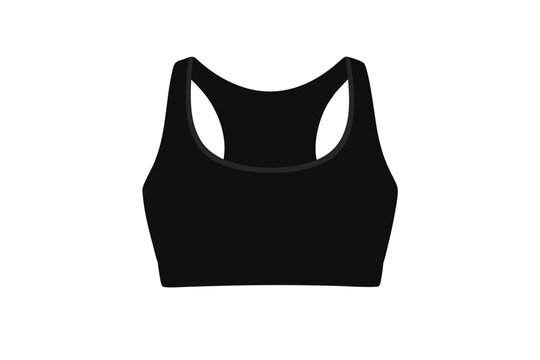 Black sports bra vector illustration with racerback straps, elastic band and sleek fitness apparel design isolated on transparent background