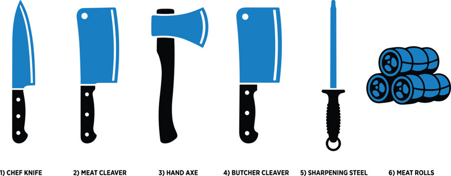 Kitchen chef tools professional culinary utensils meat preparation equipment knife cleaver axe sharpener set.