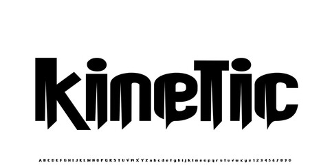 Font digital cyber alphabet, cyberpunk black rounded letters A, B, C, D, E, F, G, H, I, J, K, L, M, N, O, P, Q, R, S, T, U, V, W, X, Y, Z and futuristic numerals 0, 1, 2, 3, 4, 5, 6, 7, 8, 9, vector © krincing 