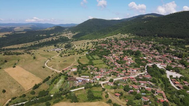 Aerial view of village of Zheravna with nineteenth century houses, Sliven Region, Bulgaria