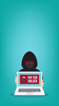Ransomware Cyber Attack Concept &ndash; Hacker Demanding Payment to Unlock Laptop, Malware Cybercrime, Data Encryption Extortion, Cybersecurity Threat