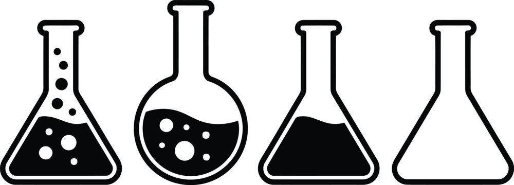 Four erlenmeyer flasks illustration empty partially filled and full liquid levels