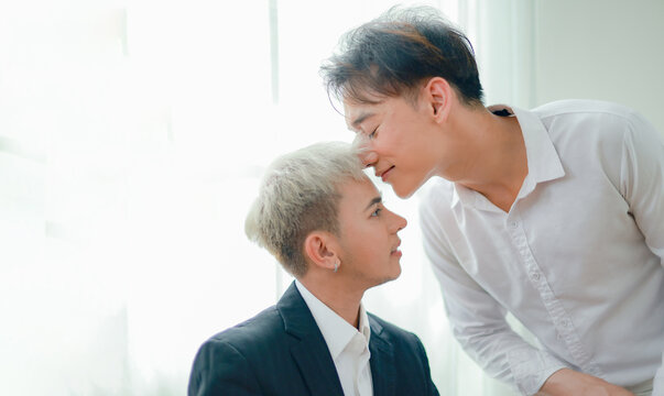 Gay couple from the LGBTQ community fulfilled their dream of legally and equally registering their marriage expressing their love with a heartfelt forehead kiss.
