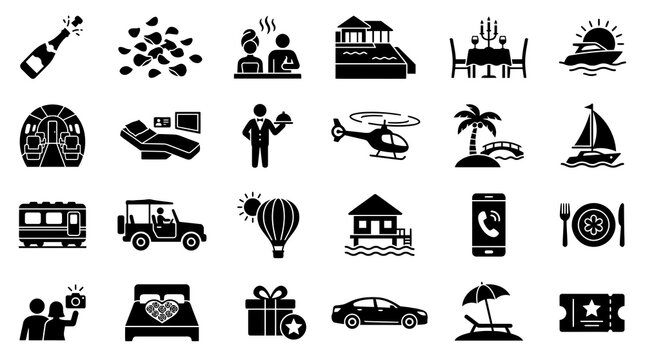 An elegant vector set for unforgettable Travel & Adventure, showcasing romantic escapes, luxury experiences, and premium vacation activities