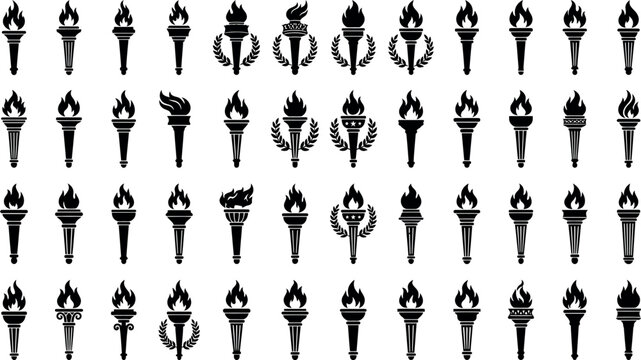 Torch icons with flames on pillars