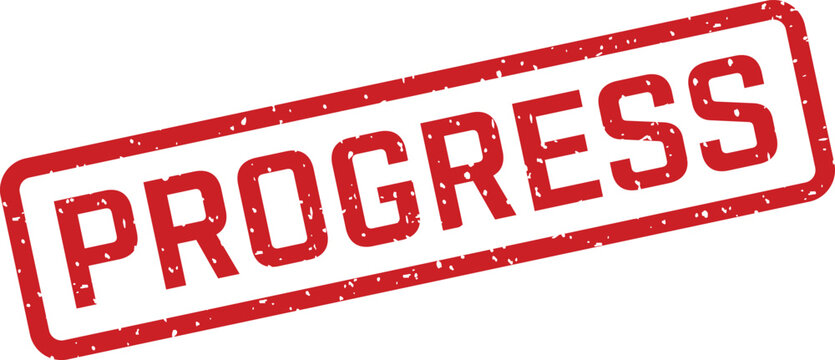 Progress rubber stamp illustration red ink on white background for project management concepts