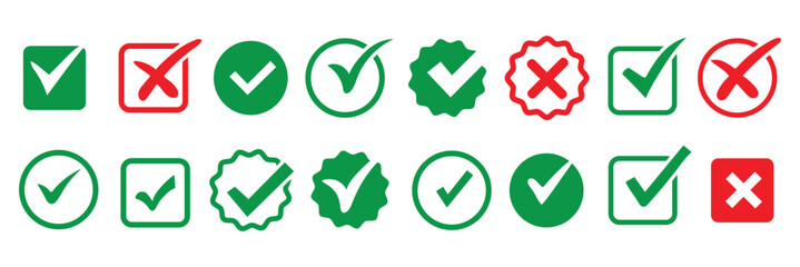 Check tick mark icon set. Cross box x check mark checkbox list vector draw hand drawn sketch doodle brush marker checklist symbol wrong right circle. hand drawn, grunge X sign. hand drawn tick © top3