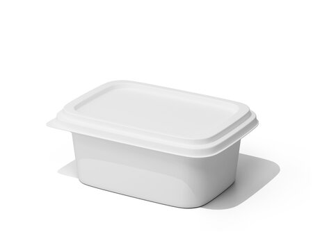 White plastic food container, empty reusable lunch box, meal prep storage, transparent background
