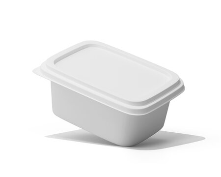 White plastic food container, empty reusable lunch box, meal prep storage, transparent background