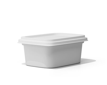 White plastic food container, empty reusable lunch box, meal prep storage, transparent background