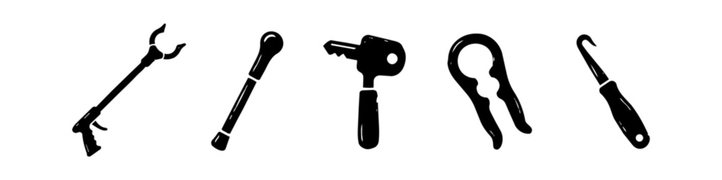 Adaptive Daily Living Aids Hand Drawn Grunge Icons