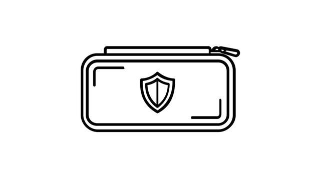 Sleek vector icon illustration of a durable sunglasses case for eye protection during beach activities and summer trips, depicted in a minimalist line art style for modern graphic design apps.