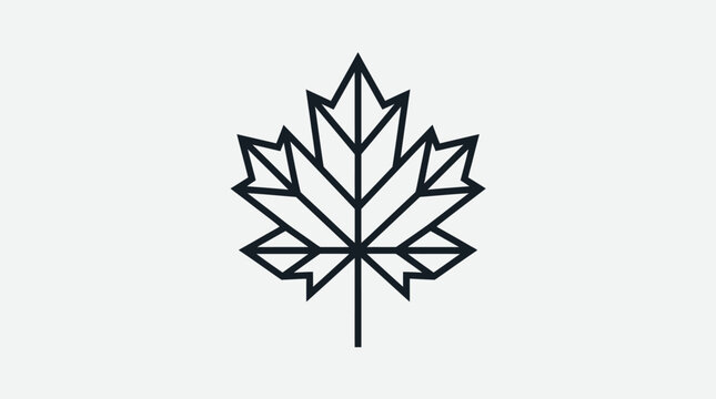 Minimalist geometric maple leaf line art icon.