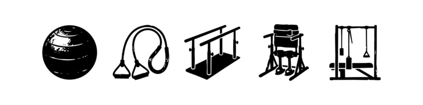 Physical Therapy Equipment Distressed Icon Set