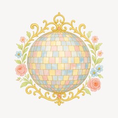 Obraz premium Pastel floral disco ball illustration.
