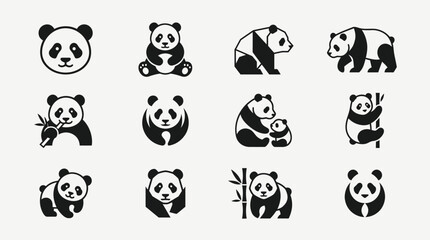 Fototapeta premium Set of cute panda bear icons in various poses.