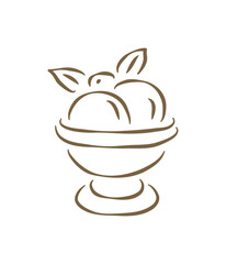 A delicious hand drawn doodle of a refreshing ice cream sundae in a glass bowl, with scoops, fruit, and a mint leaf. A sweet vector illustration for a dessert menu, ice cream parlor, or summer treat © provectors