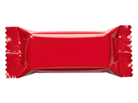 Red candy bar wrapper on white background