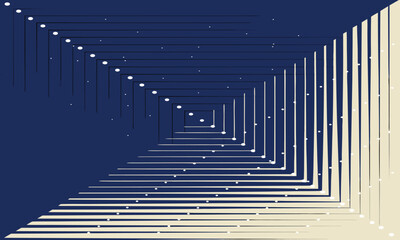 Fototapeta premium Tunnel, Dark Blue and Beige Spiral Lines with White Dots, Abstract Vector Illustration Featuring Geometric, Pattern, Design with Artistic