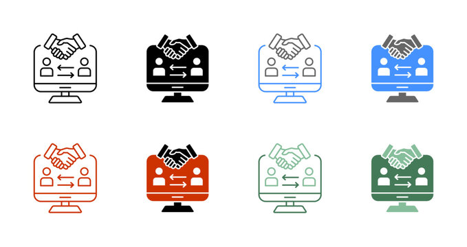 Remote Workspace Webcam Interview and Netiquette Vector Icon Illustration