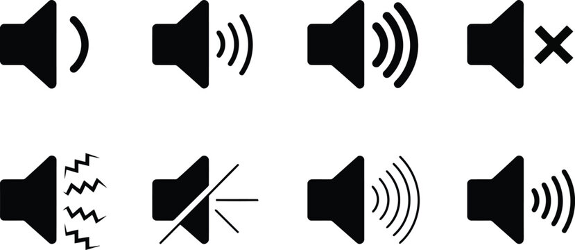 Sound speaker icons set with different volume and noise levels