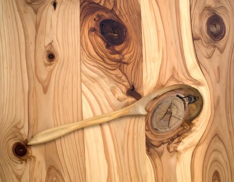Wooden spoon on wooden background texture.