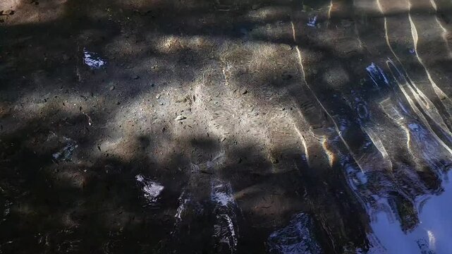Natural Water Ripple Texture and Light Reflection, Clear River Water Surface with Sunlight Reflection Background
