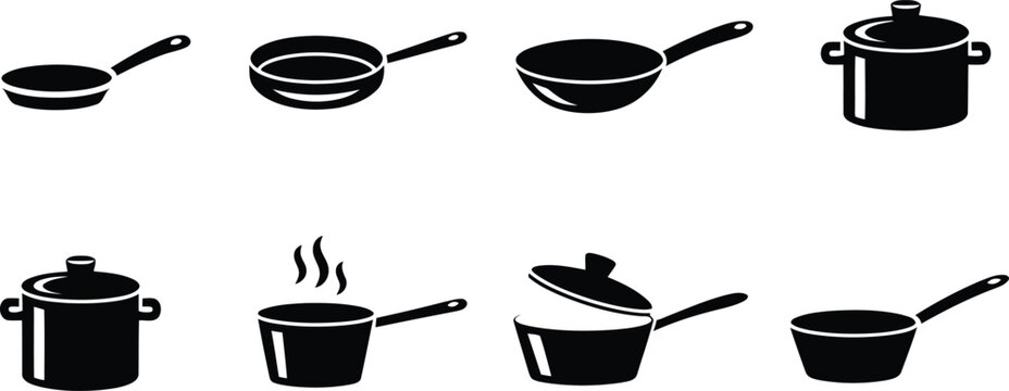 Black silhouette cookware set frying pans sauce pans stockpots kitchen utensils collection
