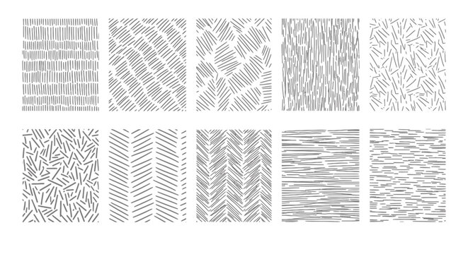 Collection of Ten Hand Drawn Textured Patterns with Abstract Line Art.