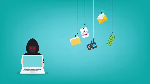 Hacker with laptop computer stealing confidential data, personal information and credit card detail. Hacking concept.