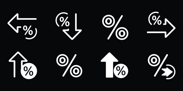 Percentage Arrow Icons Set &ndash; Discount Growth Increase Decrease Finance Symbol Collection