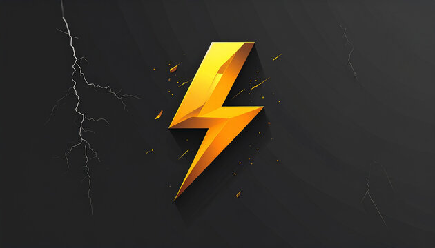 Golden lightning bolt icon with sparks on dark background