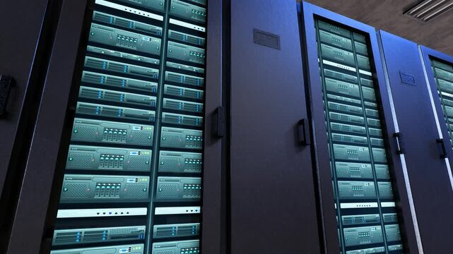 3D animation of data center computer room