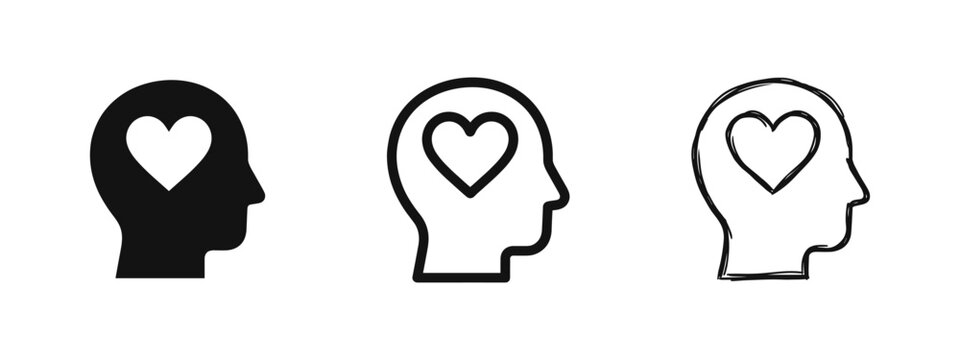 Mental Health Love Icon Set, Empathy Compassion and Emotional Intelligence Symbol