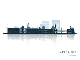 Obraz premium Karlsruhe skyline silhouette with reflection. Landscape Karlsruhe, Germany. Vector illustration.