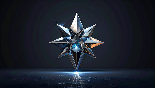 Shining metallic star shape object with sharp points isolated