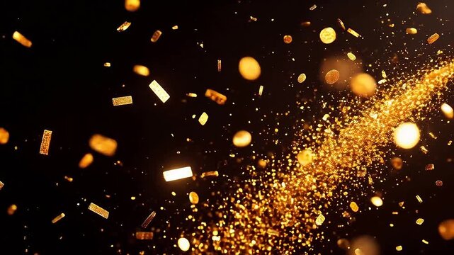 Golden particles and sparkles in motion