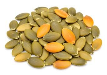 Obraz premium Pile of dried brown and green lentils on neutral background isolated on white background