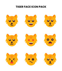 Fototapeta premium Tiger Face Flat Set Icons Pack