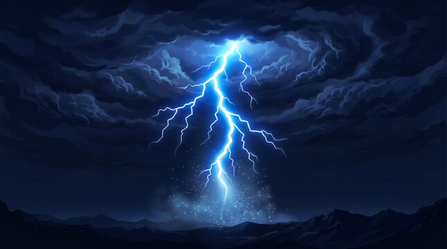 自然の猛威やエネルギーをイメージした大迫力の落雷と渦巻く雷雲の背景素材