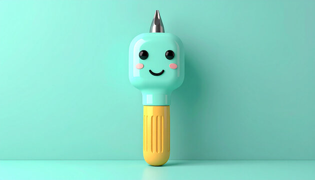 Cute cartoon screwdriver with smiling face isolated