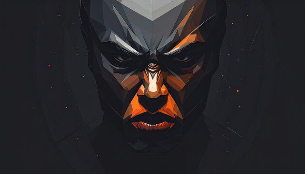 Angry geometric human face with intense expression