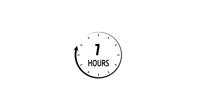 7 hours countdown timer animation with rotating arrow for time management and deadline concepts clock
