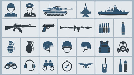 Military and Army Icons Set - Soldier, Weapons, Vehicles, and Gear © SABSTOCK