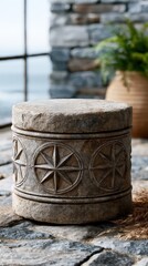 Naklejka premium Balanced natural stones arranged in a minimalist composition, mindfulness concept, wellness harmony, zen lifestyle, peaceful meditation.